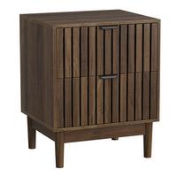 NACHTTISCH in walnuss-optik mit latten-design, 2 schubladen und massivholzbeinen - Walnussfarben, Holzwerkstoff (45/56.5/39cm) - Urban Meuble