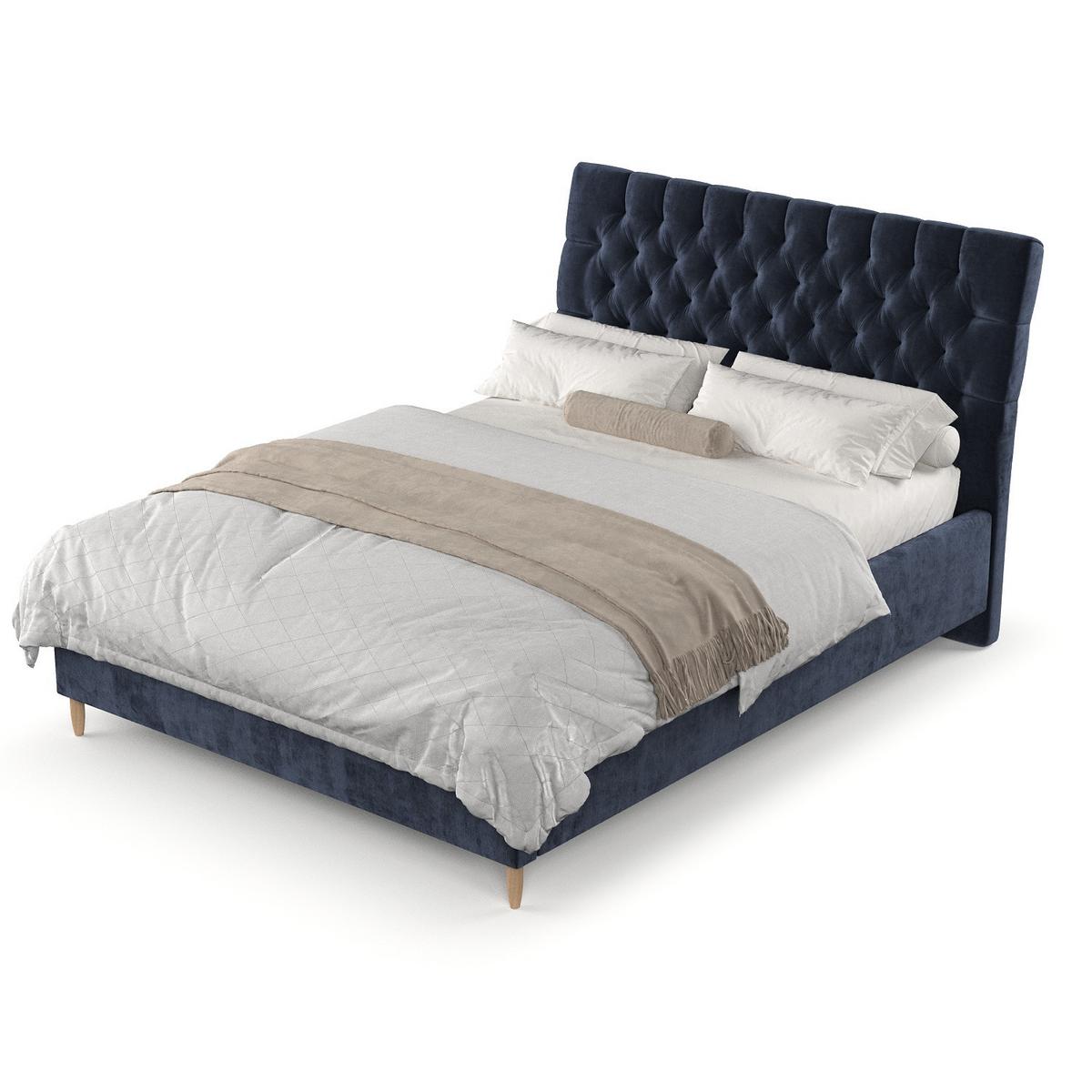 POLSTERBETT Lira 160/200 cm Marineblau im Lotta Stoff - Naturfarben/Dunkelblau, Holz/Holzwerkstoff (160/200cm) - AltaBeds