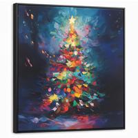 LEINWAND Bilder mit Rahmen - Weihnachtsbaum - Weihnachten - Abstrakt - Farbenfroh - 90x90 - Multicolor, Textil (90/90cm) - MuchoWow
