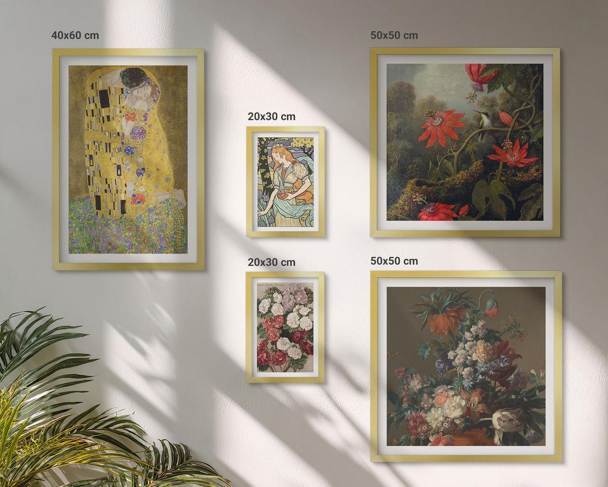 BILDER SET 5er Set - 50x50 cm & 20x30 cm & 40x60 cm Goldrahmen - Blumen des Baumes (Gemälde von Klimt) - Goldfarben, Kunststoff (40/60cm) - TULUP