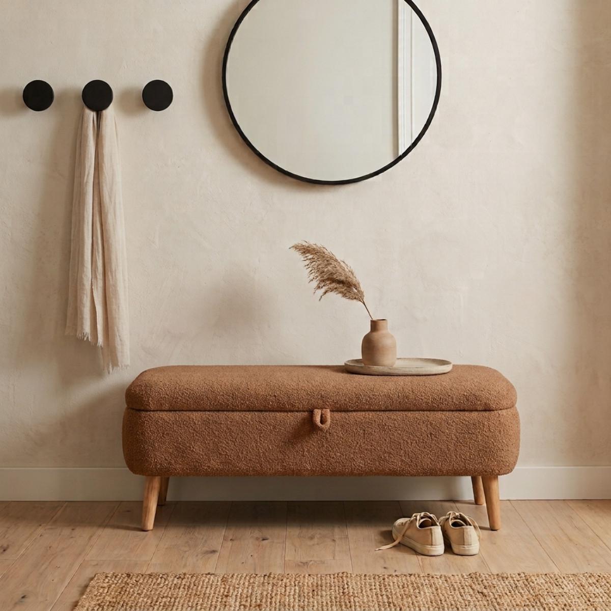 AUFBEWAHRUNGSBANK aus Bouclé-Stoff 30/45/90 cm - Braun, Holzwerkstoff (30/45/26cm) - Calicosy