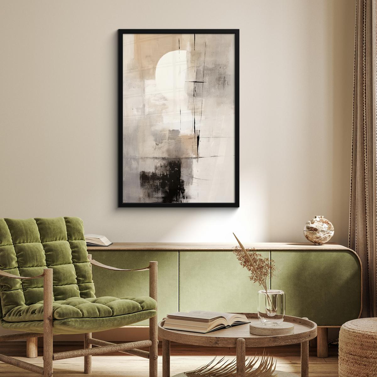 POSTER MIT RAHMENGERAHMTES BILD Abstrakt - Kunst - Grau 60x90 cm - Hellgrau, Papier (60/90cm) - MuchoWow