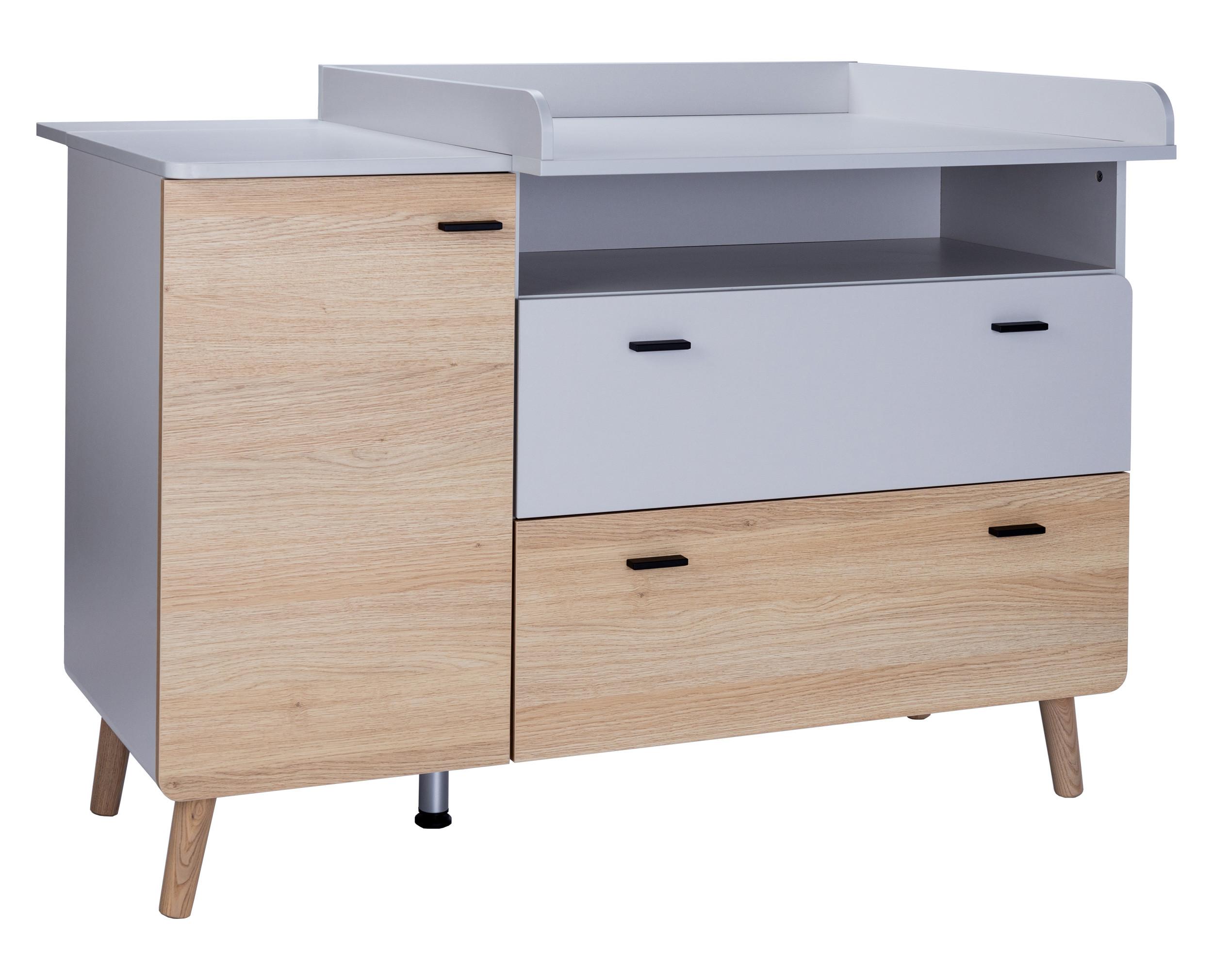 WICKELKOMMODE Lovis XL - Eichefarben/Hellgrau, Holz/Holzwerkstoff (132/96/79cm) - arthur berndt
