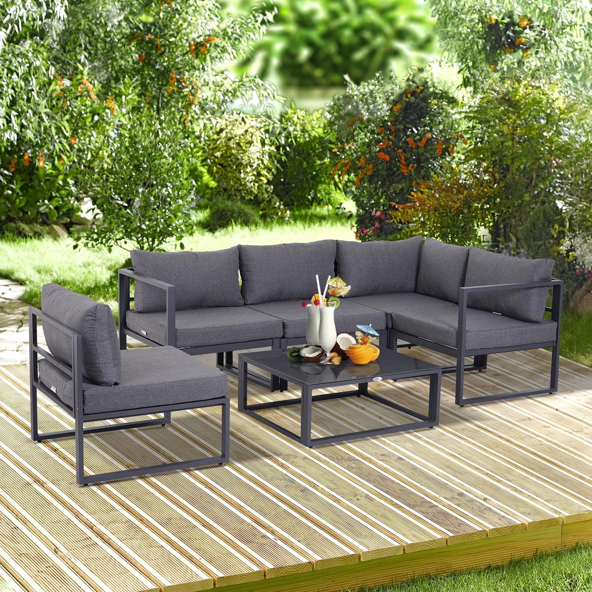 GARTENMÖBEL Set, Alu, Polyester, Grau - Grau, Metall - Outsunny