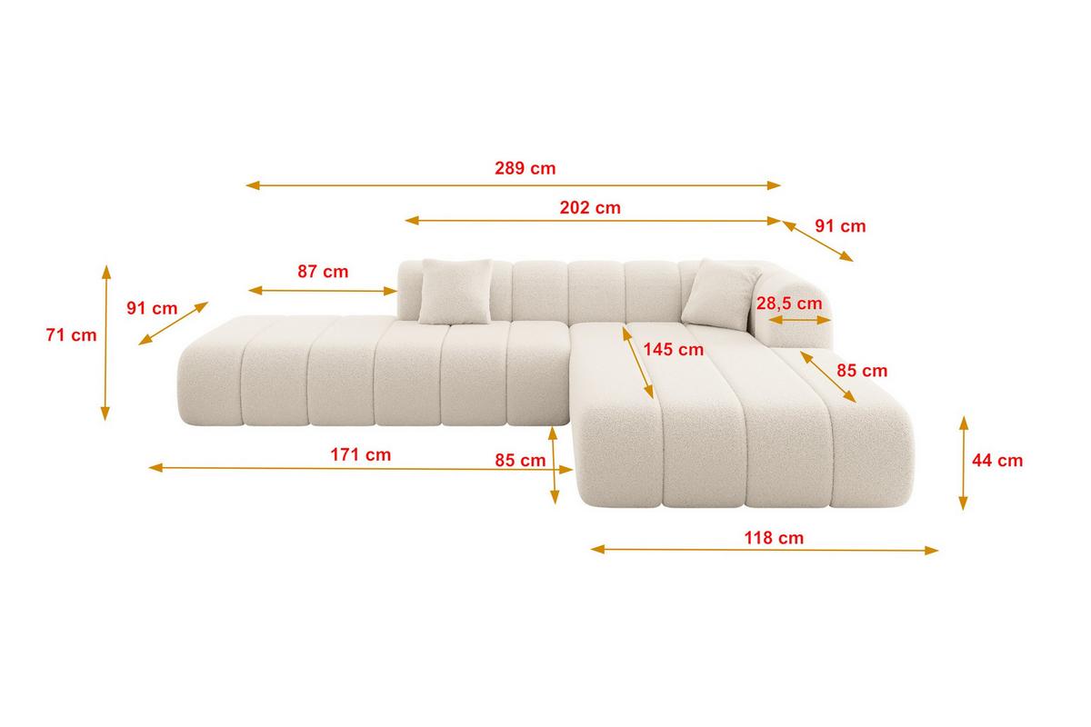 ECKSOFA Ottomane Rechts BILA-L 289x176x71 Dunkelbeige Bouclé - Schwarz/Cappuccino, Holzwerkstoff/Kunststoff (289/176cm) - ALTDECOR