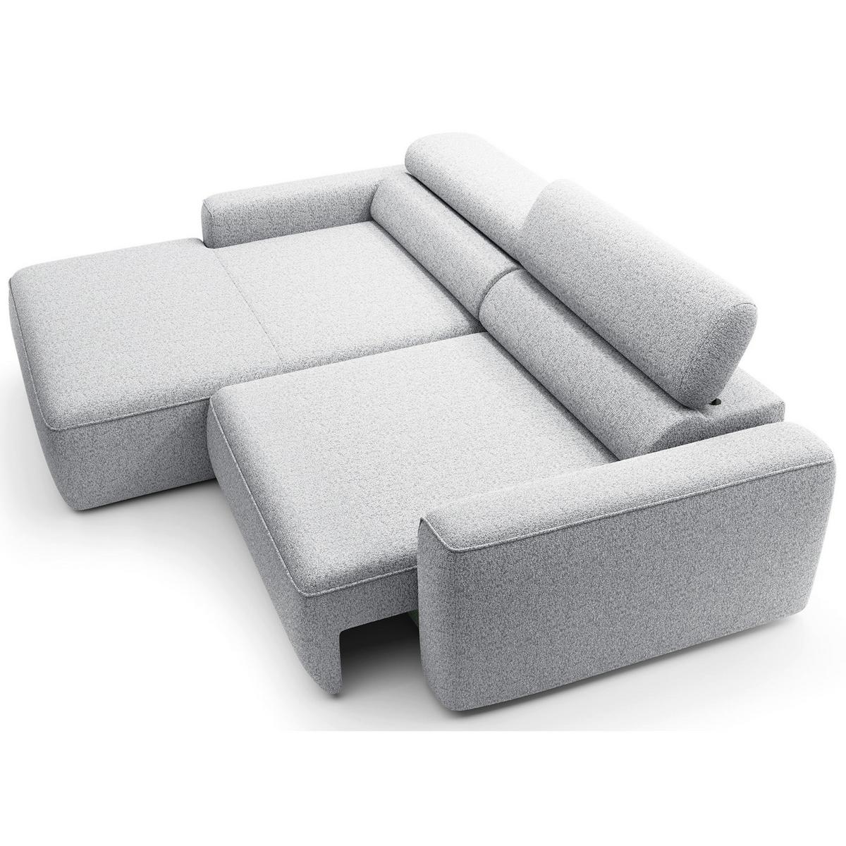 ECKSOFA Fando mit Schlaffunktion, L-Form, 4-Sitzer 252 cm, links Flechtstoff Hellgrau - Hellgrau/Schwarz, Kunststoff/Textil (252/182cm) - Selsey