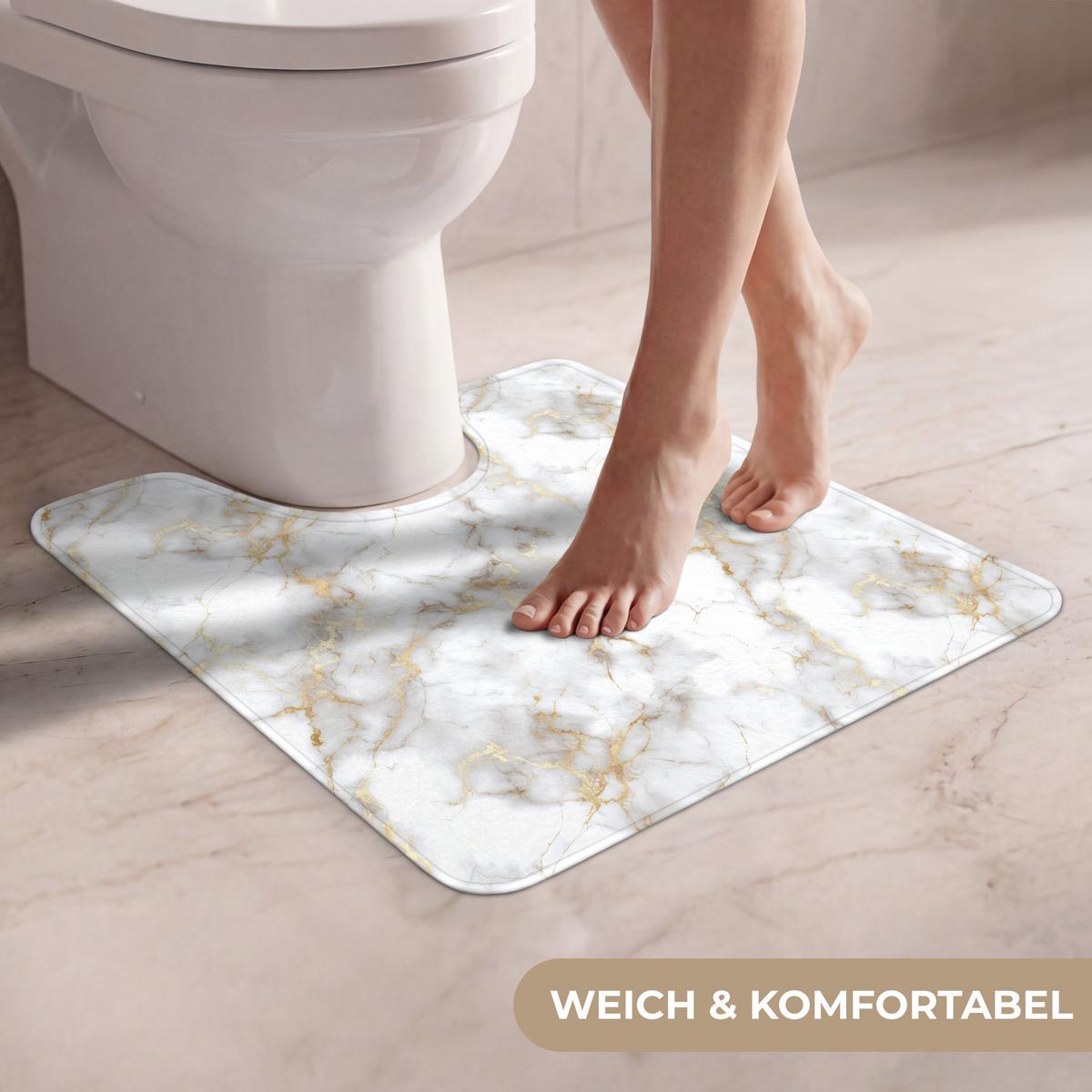 WC-VORLEGER Goldene Adern - Marmor - Weiß Toilettenvorleger 55x60 cm - Weiß, Textil (55/1cm) - OnlyWow