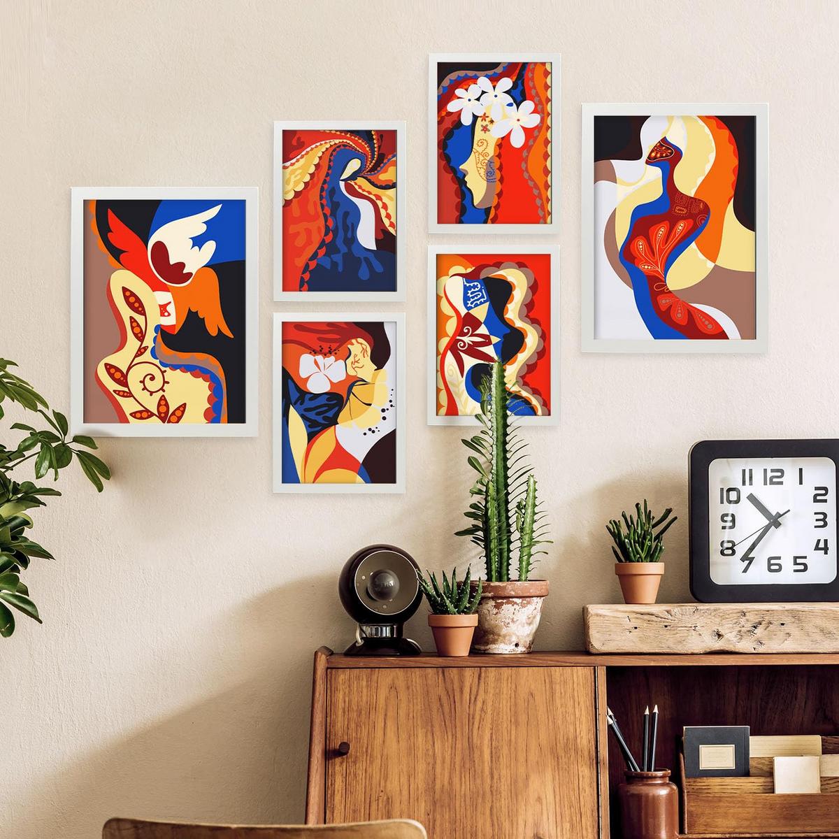 POSTER Set Mit 6 Begeisterte Meisterschaft In Weibliche Zusammenfassung Ästhetische Dekorative Gemälde Für Ihr Zuhause A3 & A4 Weißer Rahmen - Weiß, Papier (29/3cm) - Nacnic