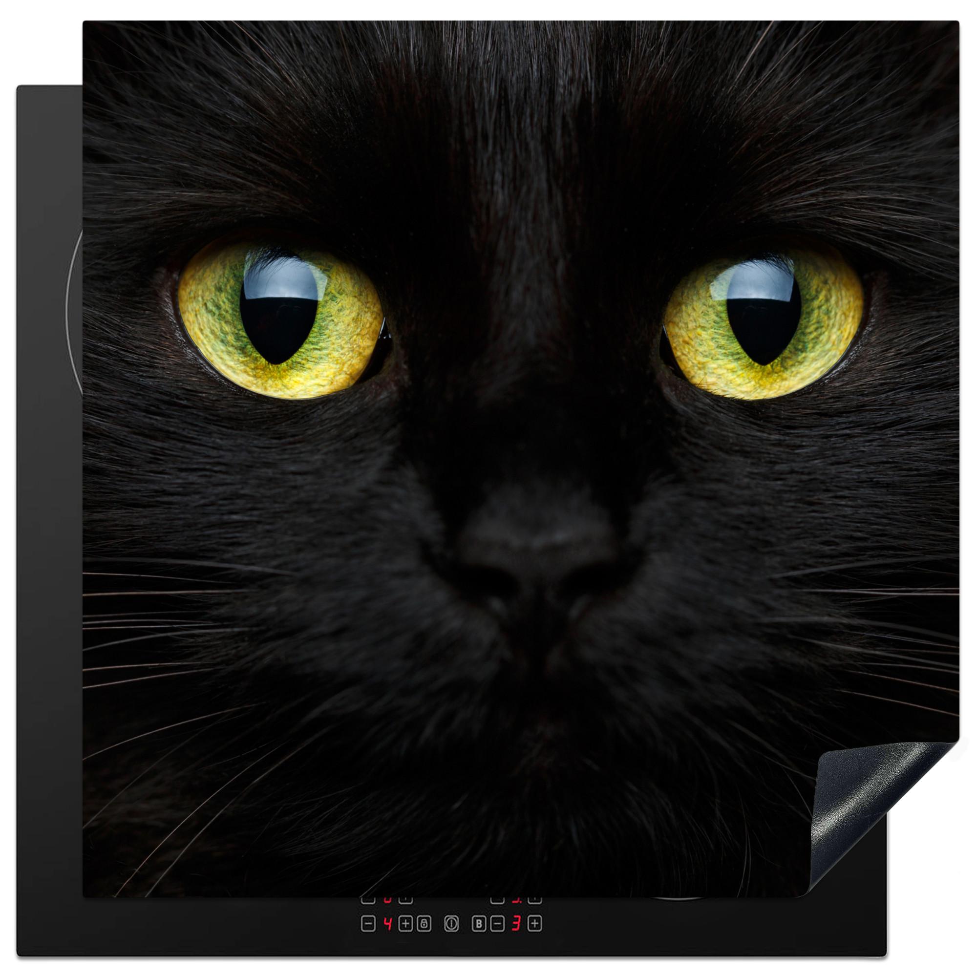 HERDABDECKPLATTE Katze - Augen - Gelb - Schwarz Induktionsmatte 78x78 cm - Schwarz, Kunststoff (78/78/0.2cm) - MuchoWow