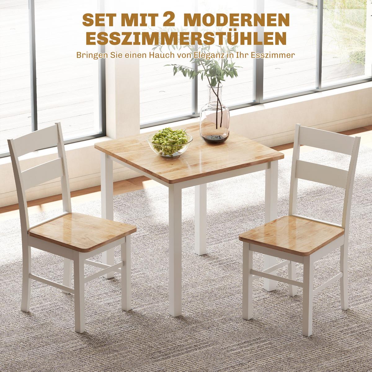 ESSZIMMERSTÜHLE 2er Set Gummiholz Eiche - Eichefarben/Weiß, Holz (40/88.5/50.5cm) - HOMCOM