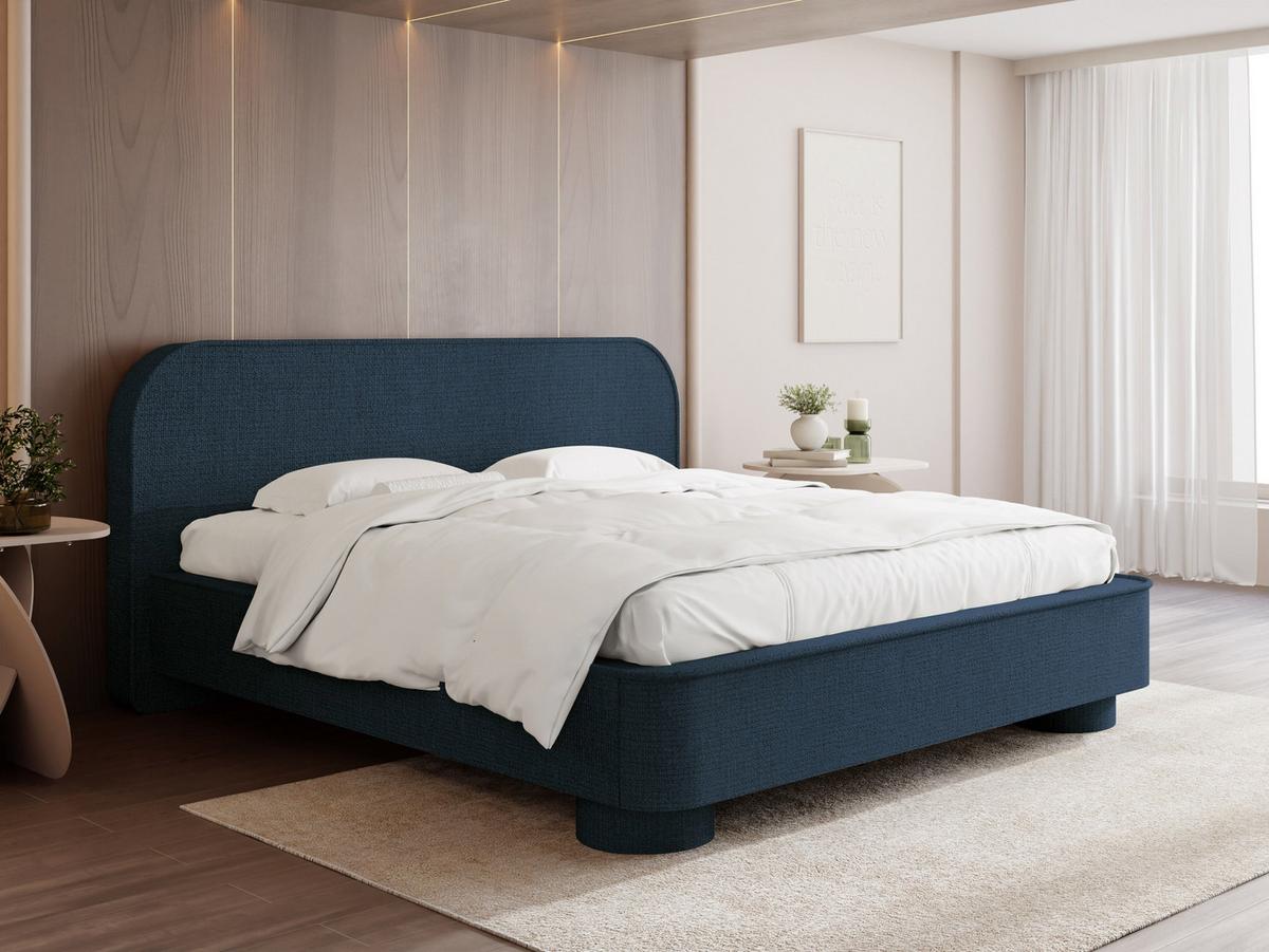 POLSTERBETT Aurora mit Bettkasten, Lattenrost & gepolsterten Füßen in Dunkelblau Chenille 140x200 cm - Birkefarben/Schwarz, Holzwerkstoff/Textil (140/200cm) - WFL GROUP