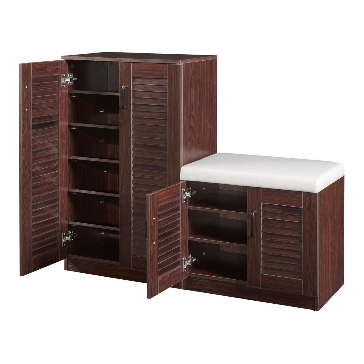 SCHUHSCHRANK Løten mit Sitzbank - Wengefarben, Holzwerkstoff (120/97/36cm) - [en.casa]
