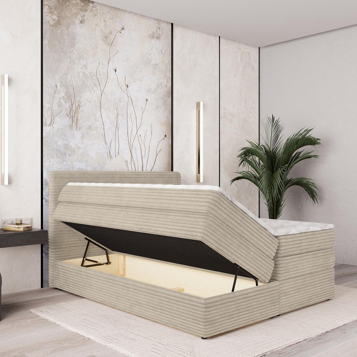 BOXSPRINGBETT LUNERA 180x200 cm mit Matratze und Topper - Creme - Creme, Holz (180/200cm) - MASSENO