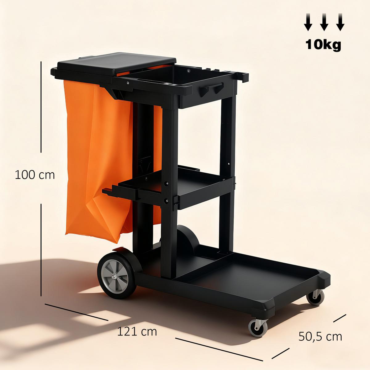 REINIGUNGSWAGEN Kunststoff Schwarz - Schwarz, Kunststoff (50.5/100/121cm) - HOMCOM