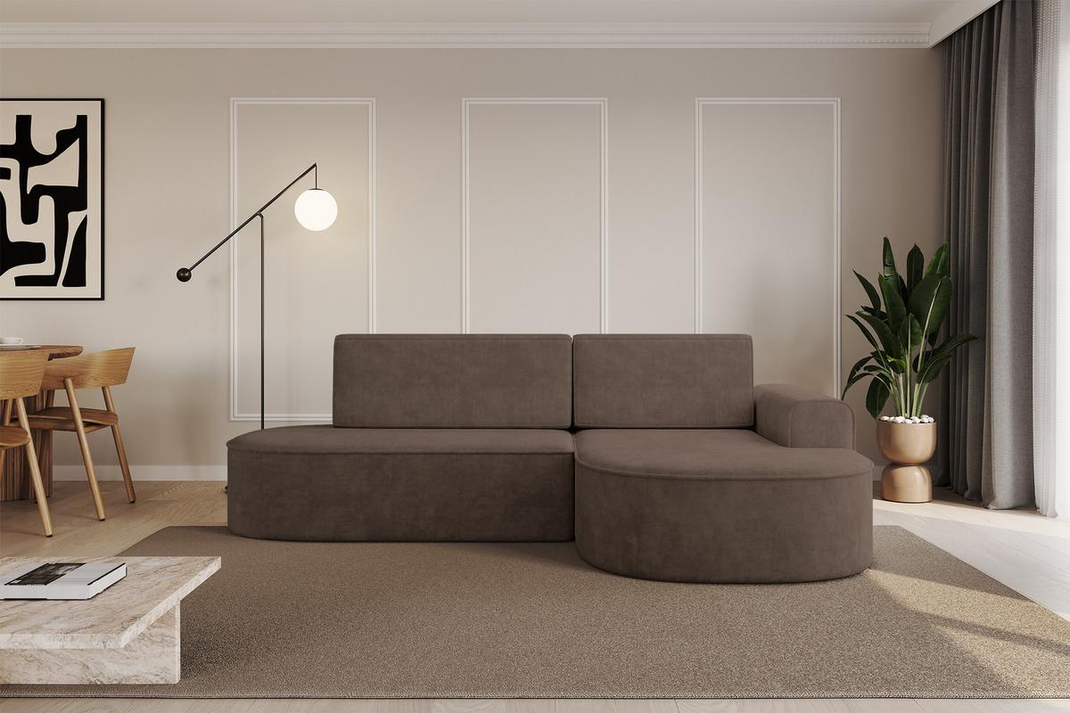 ECKSOFA mit Schlaffunktion und Bettkasten Ottomane Rechts MARI-L1-S - 283x167x73 cm Braun Velours - Schwarz/Bronzefarben, Holzwerkstoff/Kunststoff (167/283cm) - ALTDECOR