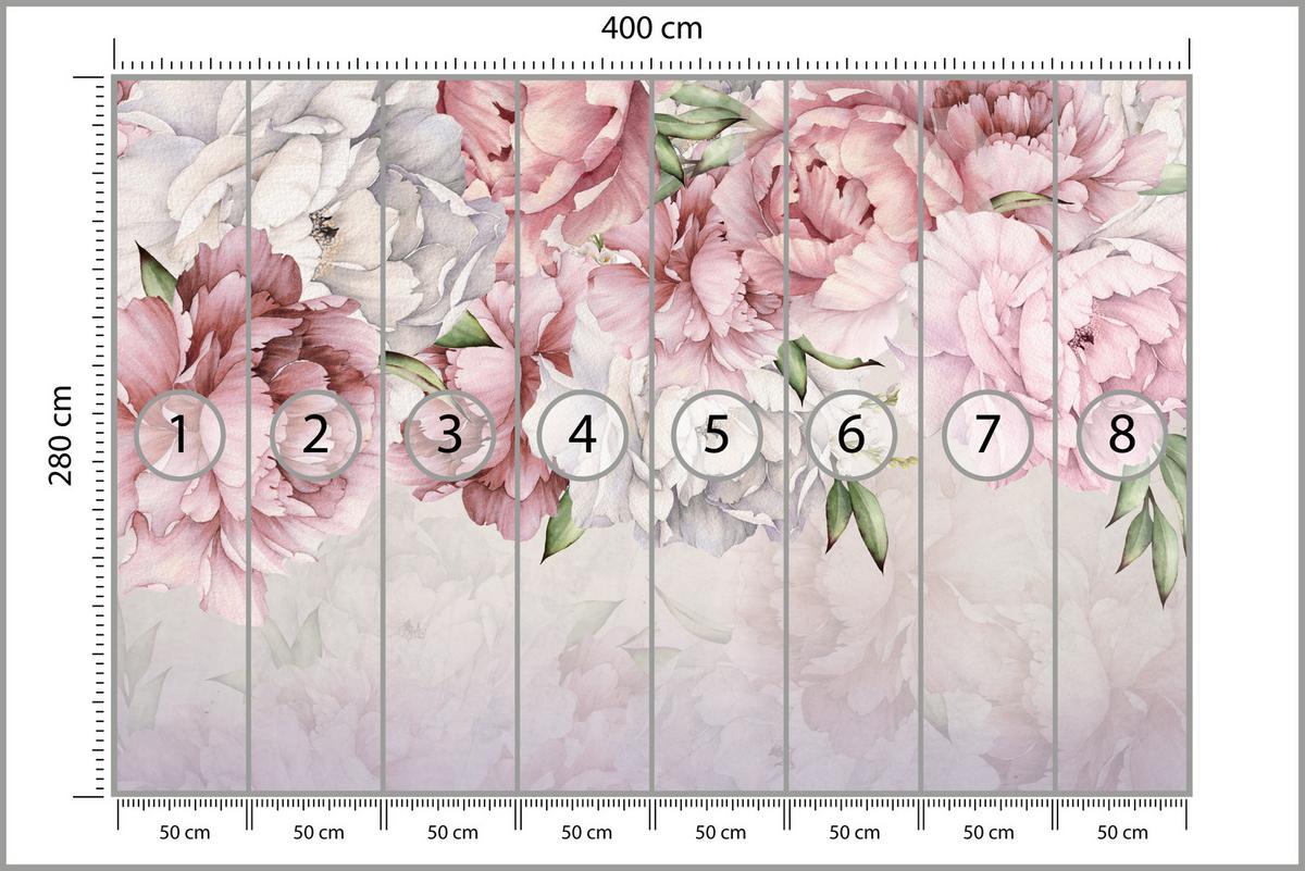 FOTOTAPETE für Schlafzimmer Rosa Zarte Pfingstrosen Natur 400x280 - Violett/Rosa, Papier (400/280cm) - Muralo