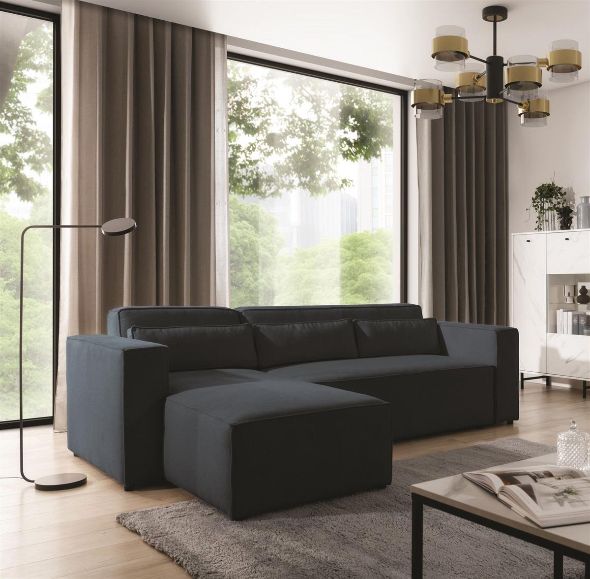 ECKSOFA Schlafsofa Waldo In Stoff Poso - Blaugrau, Holzwerkstoff/Textil (260/173cm) - Fun Möbel