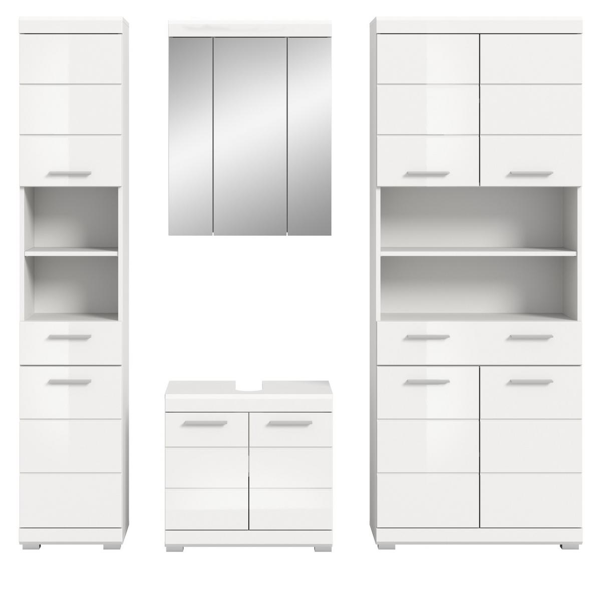 BADMÖBEL-SET weiß Hochglanz 4-teilig 200 cm, Komplettset mit viel Stauraum - Weiß Hochglanz, Glas/Holzwerkstoff (200/191/34cm) - Inn.Furn