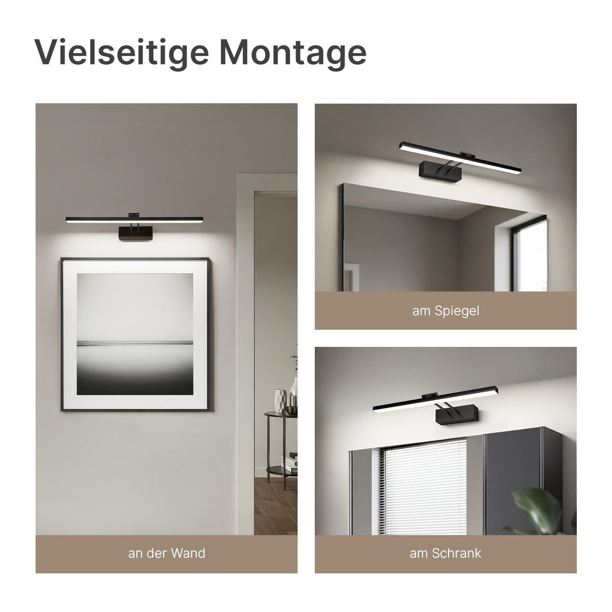 SPIEGELLEUCHTE LED Schwarz 6500K 40/16/4 cm - Schwarz, Kunststoff (4/40/16cm) - EMKE