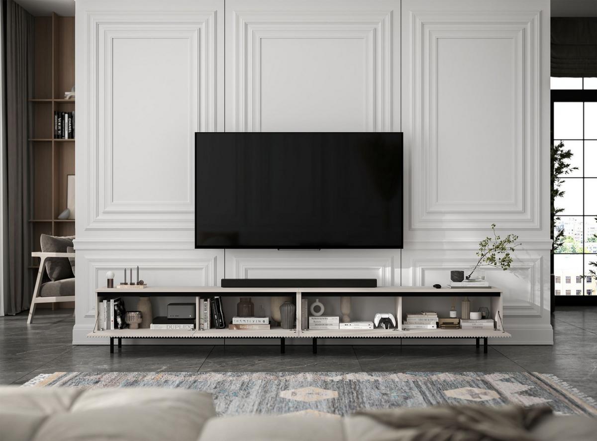 TV-LOWBOARD 2er-Set Selene Kaschmir matt 280 cm mit Metallrahmen - Kaschmir/Schwarz, Holzwerkstoff/Metall (280/44/35cm) - Meble Lindner