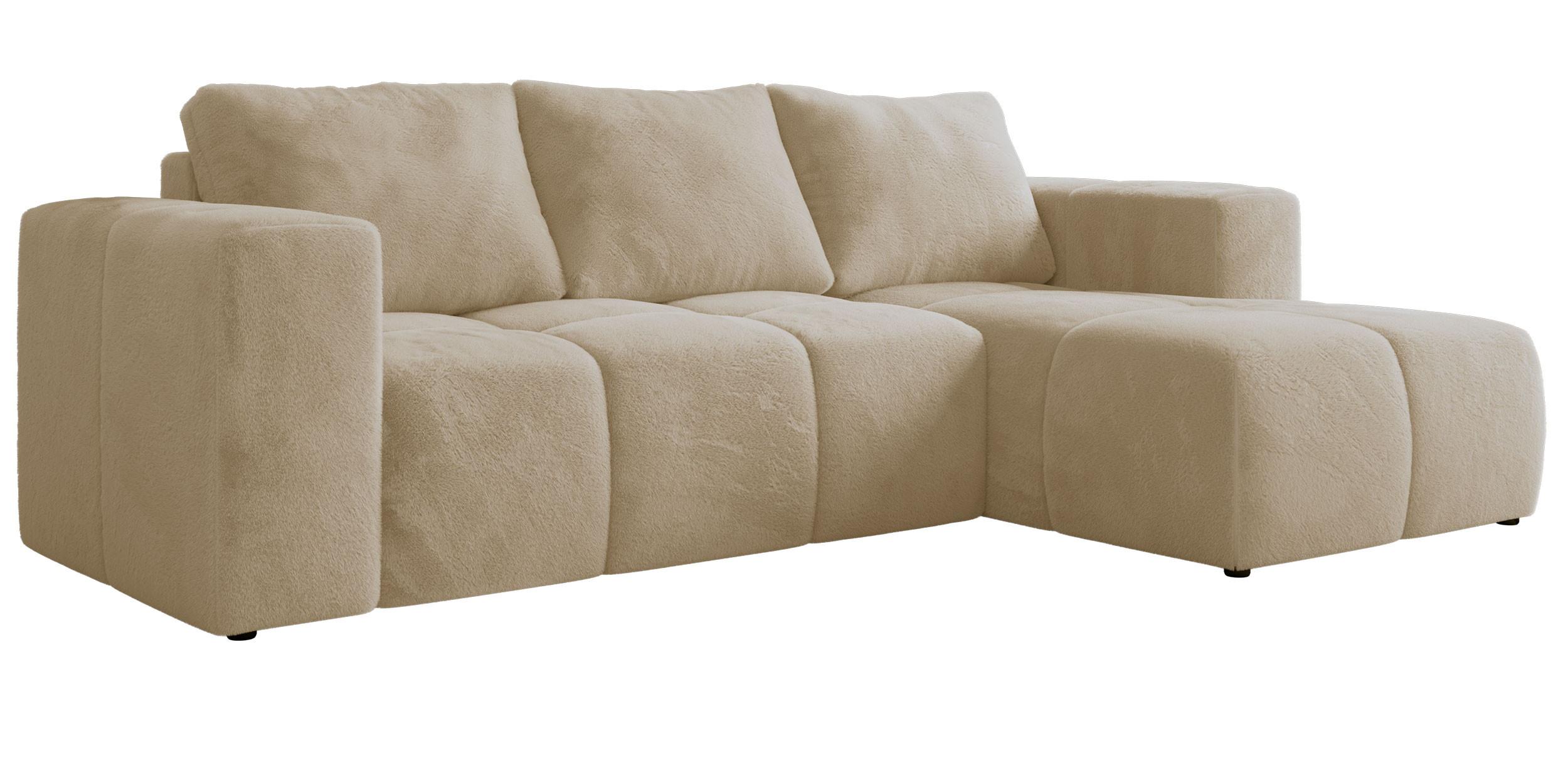 ECKSOFA MONIVA Creme Plüsch - Rechts - Creme/Schwarz, Kunststoff/Textil (266/164cm) - MKS