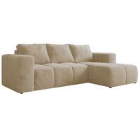 ECKSOFA MONIVA Creme Plüsch - Rechts - Creme/Schwarz, Kunststoff/Textil (266/164cm) - MKS