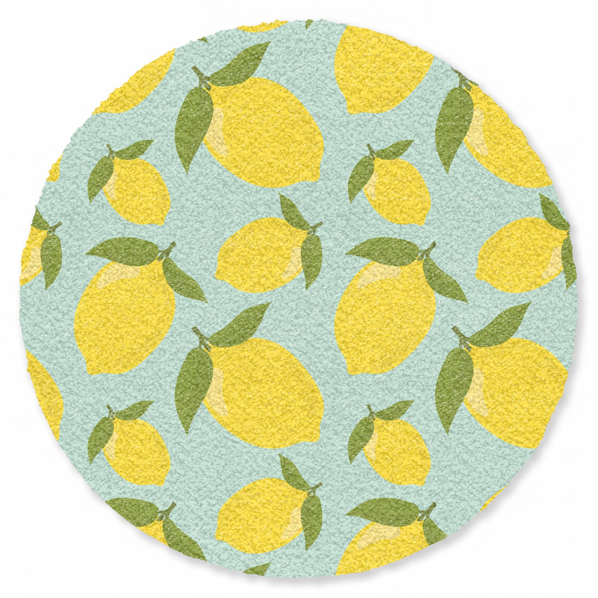 FUSSMATTE Muster Zitronen - Gelb - Blau - Muster - Früchte Flurteppich 90x90 cm - Gelb, Kunststoff (90/0.4cm) - MuchoWow