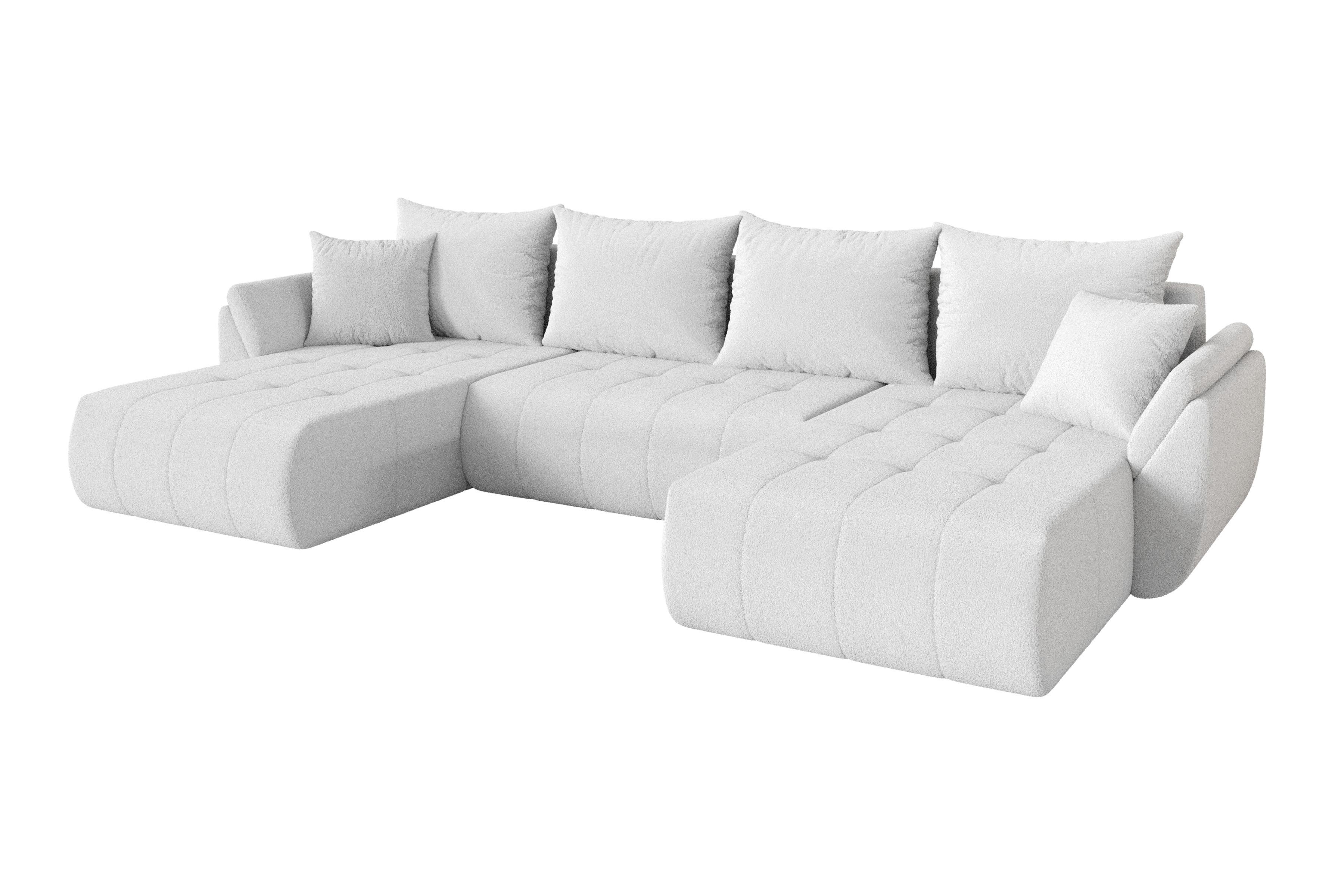 WOHNLANDSCHAFT mit Schlaffunktion und Bettkasten TOKO-U 378x194x86 Weiß Bouclé - Schwarz/Weiß, Holzwerkstoff/Kunststoff (378/86/194cm) - ALTDECOR