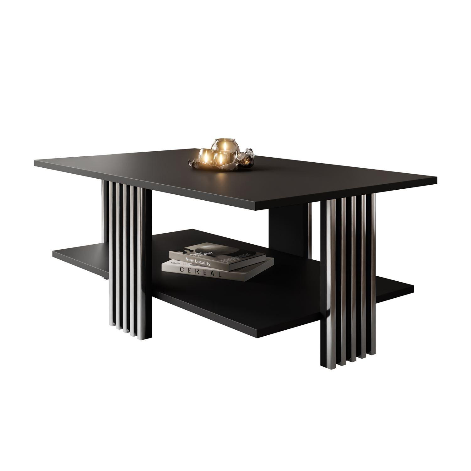 COUCHTISCH SAPHIRA SILVER mit Ablageboden, Schwarz Matt - Schwarz, Holzwerkstoff (60/100/40cm) - Lookway