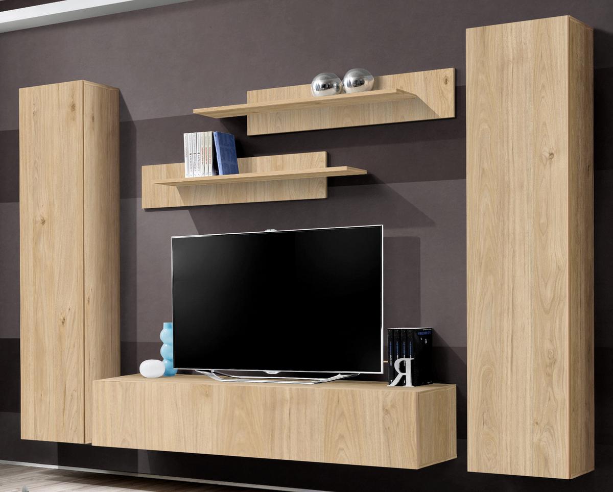 WOHNWAND Eiche Jackson 5-teilig 260 cm, Schrankwand hängend mit Push-to-Open - Eichefarben, Holzwerkstoff (260/170/40cm) - Inn.Furn