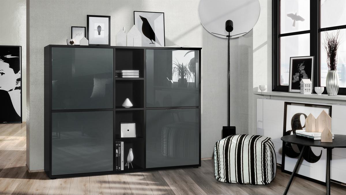 HIGHBOARD Cuba Türen in Grau Hochglanz - Grau, Holzwerkstoff (130.5/105.5/35.5cm) - Vladon