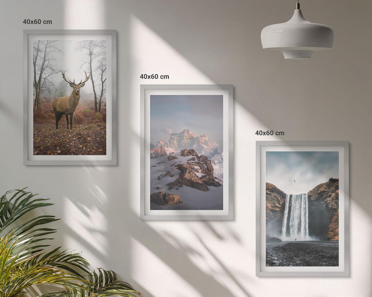 BILDER SET 3er Set - 40x60 cm Silberner Rahmen - Wilde Berglandschaften - Silberfarben, Kunststoff (40/60cm) - TULUP