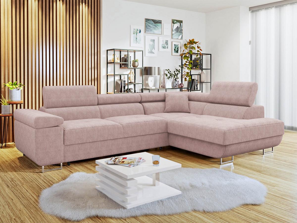 ECKSOFA Torezio Cord, Seite: Rechts - Rosa, Holz/Textil (203/274cm) - MIRJAN24