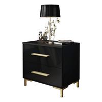 NACHTTISCH LINA GOLD mit Beinen, Hochglanz - Schwarz, Holzwerkstoff (55/52/37cm) - Lookway