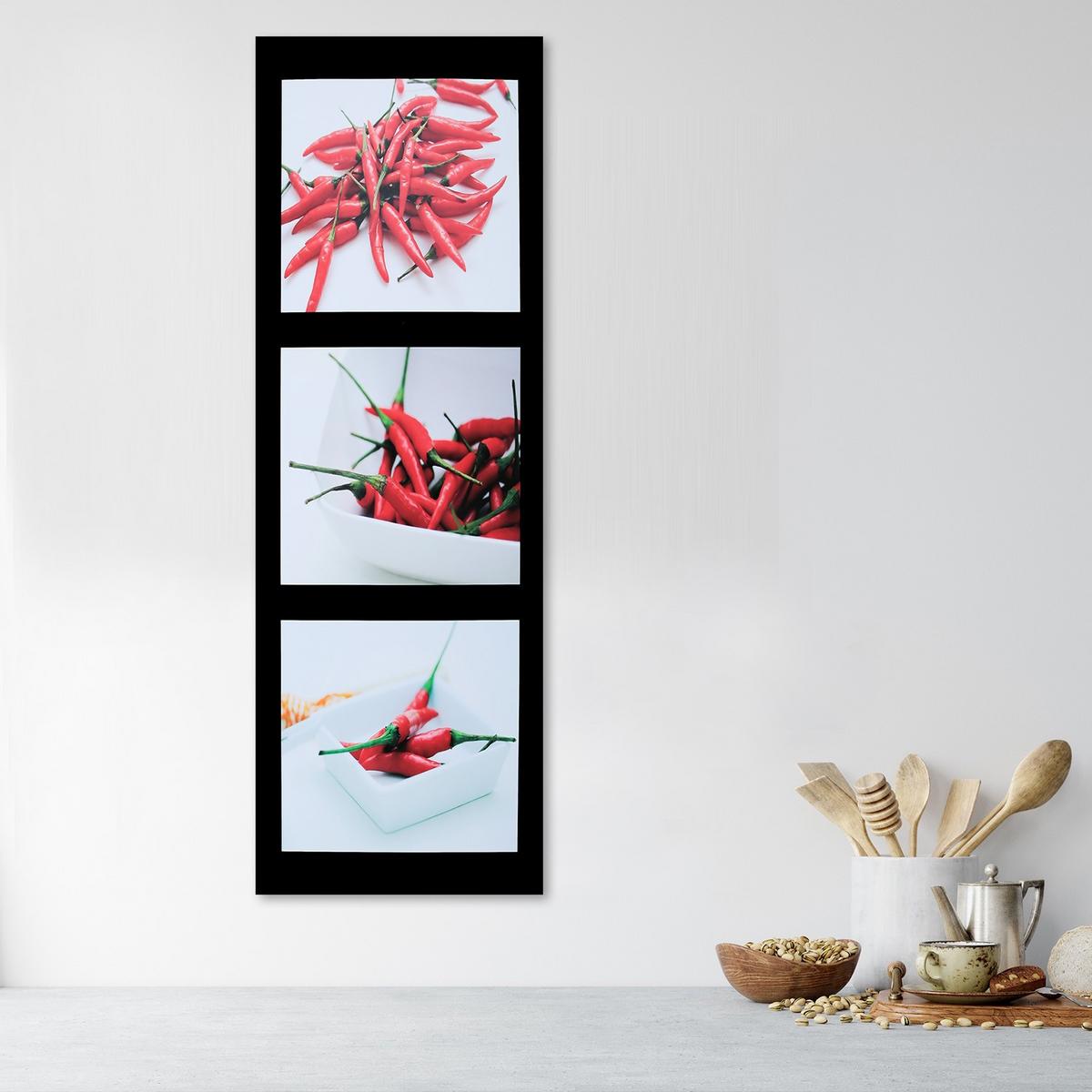 WANDBILD rote chilischoten auf schwarzem hintergrund - Rot, Textil (30/90cm) - Feeby