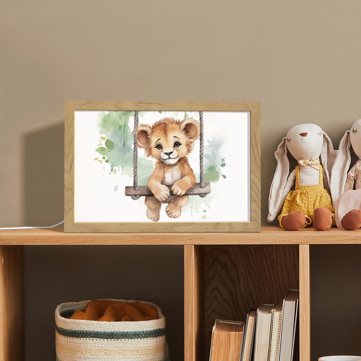 NACHTTISCHLAMPE Löwe - Tier - Kinder - Dschungel 30x20 cm - Weiß, Holzwerkstoff (8/30/20cm) - OnlyWow