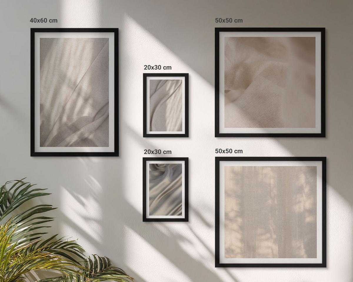 BILDER SET 5er Set - 50x50 cm & 20x30 cm & 40x60 cm Schwarzer Rahmen - Nahaufnahme von natürlichen Boho-Stoffen - Schwarz, Kunststoff (40/60cm) - TULUP