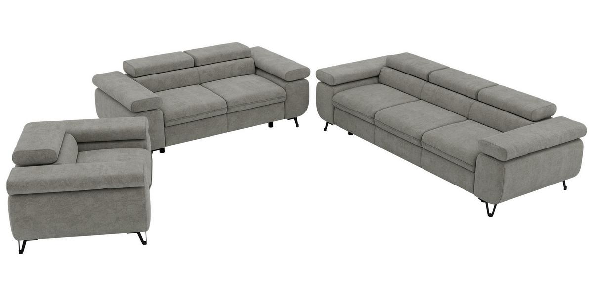 SITZGARNITUR PETER 1+2+3 - Grau Stukture - Anthrazit/Schwarz, Textil/Metall (262/76/99cm) - MKS
