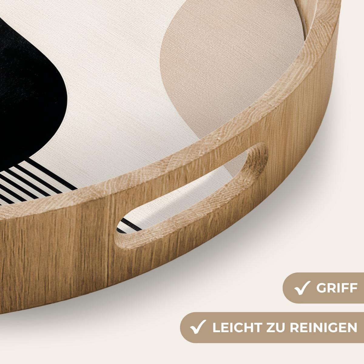 TABLETT Abstrakt - Japandi - Beige - Modern 40x40 cm - Schwarz, Holz (40/5/5cm) - OnlyWow