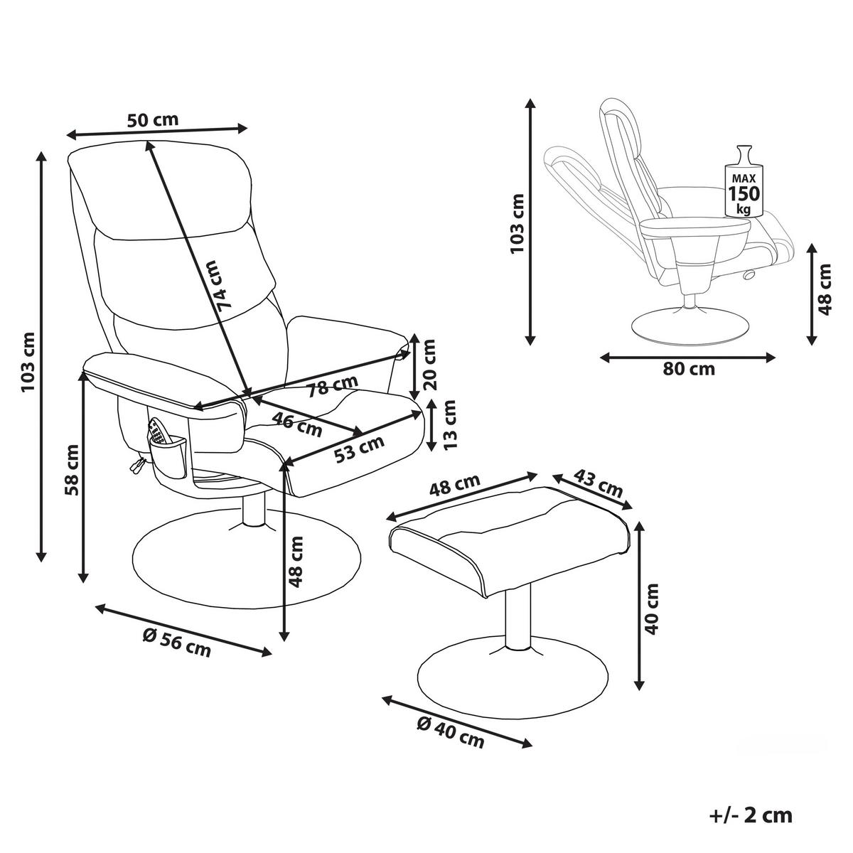 MASSAGESESSEL mit Fußhocker Kunstleder Grau Legend - Grau, Textil/Metall (50/103/80cm) - Beliani