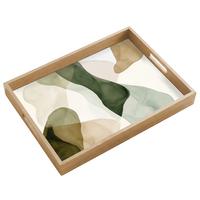 TABLETT Japandi - Abstrakt - Grün 50x35 cm - Grün, Holz (50/5/5cm) - OnlyWow