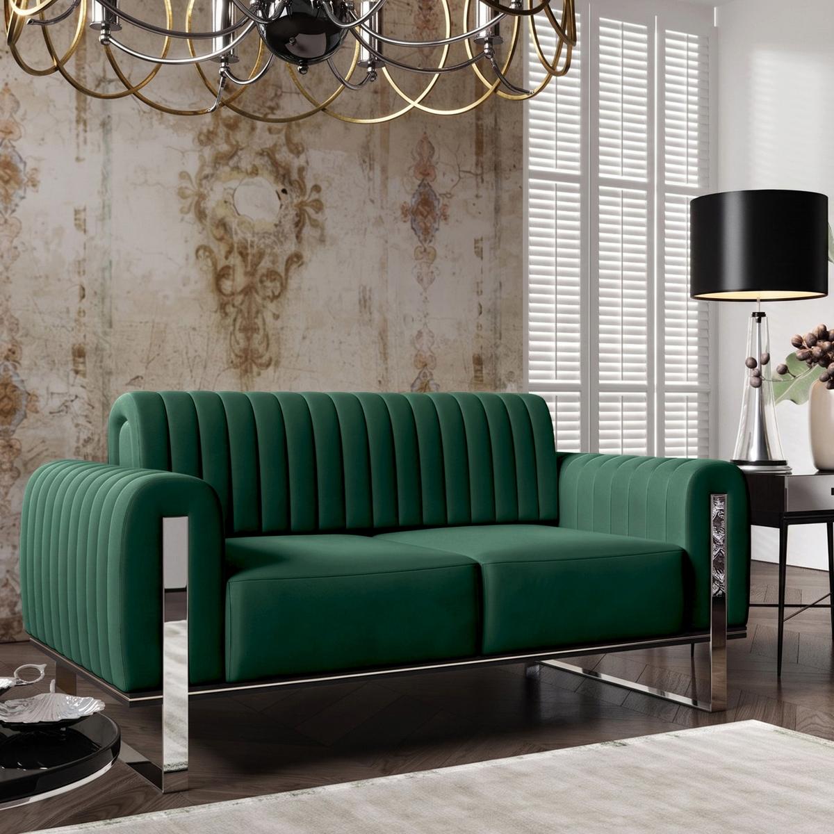 SOFA Parissa 164 cm - Silberfarben/Grün, Textil/Metall (164/79/92cm) - Selsey