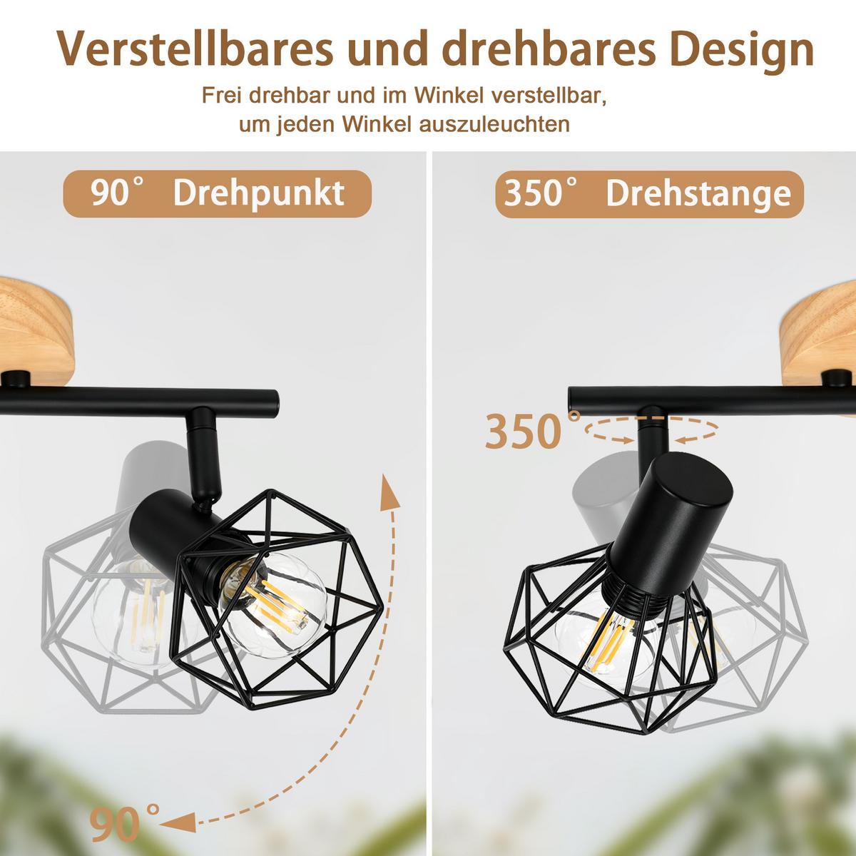 DECKENSTRAHLER Brythvin 28/9.2/15.3 cm - Schwarz/Braun, Holz/Metall (28/9.2/15.3cm) - ZMH