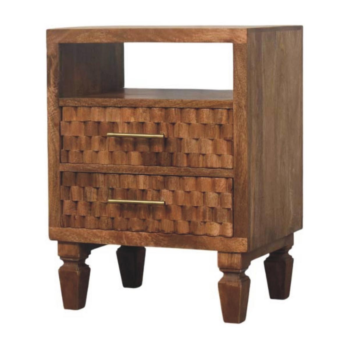 NACHTKASTEN Arno in Goldenem Teak, 2 Schubladen und Offenes Regal, Hellbraun - Messingfarben/Braun, Holz/Metall (45/60/35cm) - Artisan Furniture