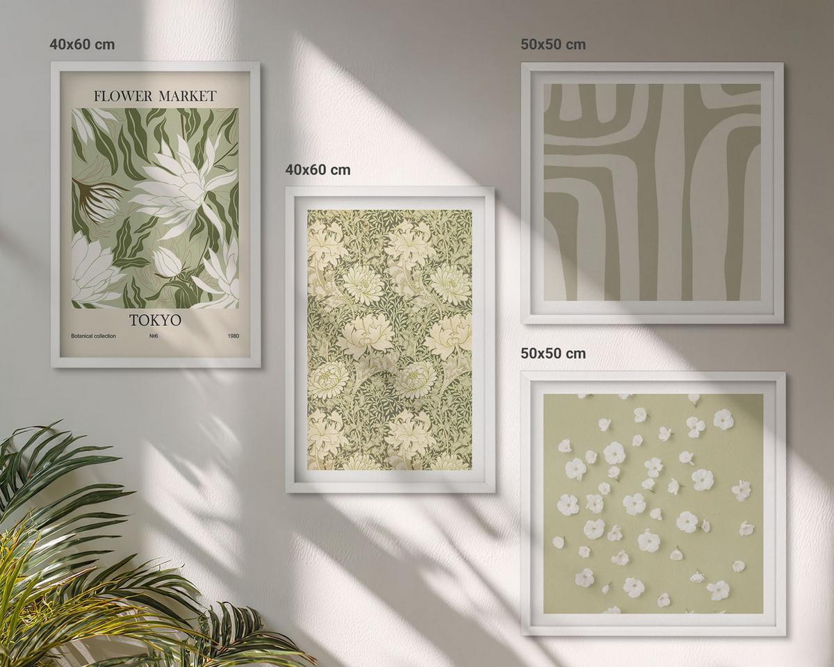 BILDER SET 4er Set - 50x50 cm & 40x60 cm Weißer Rahmen - Boho-Pflanzenkompositionen in Pastellfarben - Weiß, Kunststoff (50/50cm) - TULUP