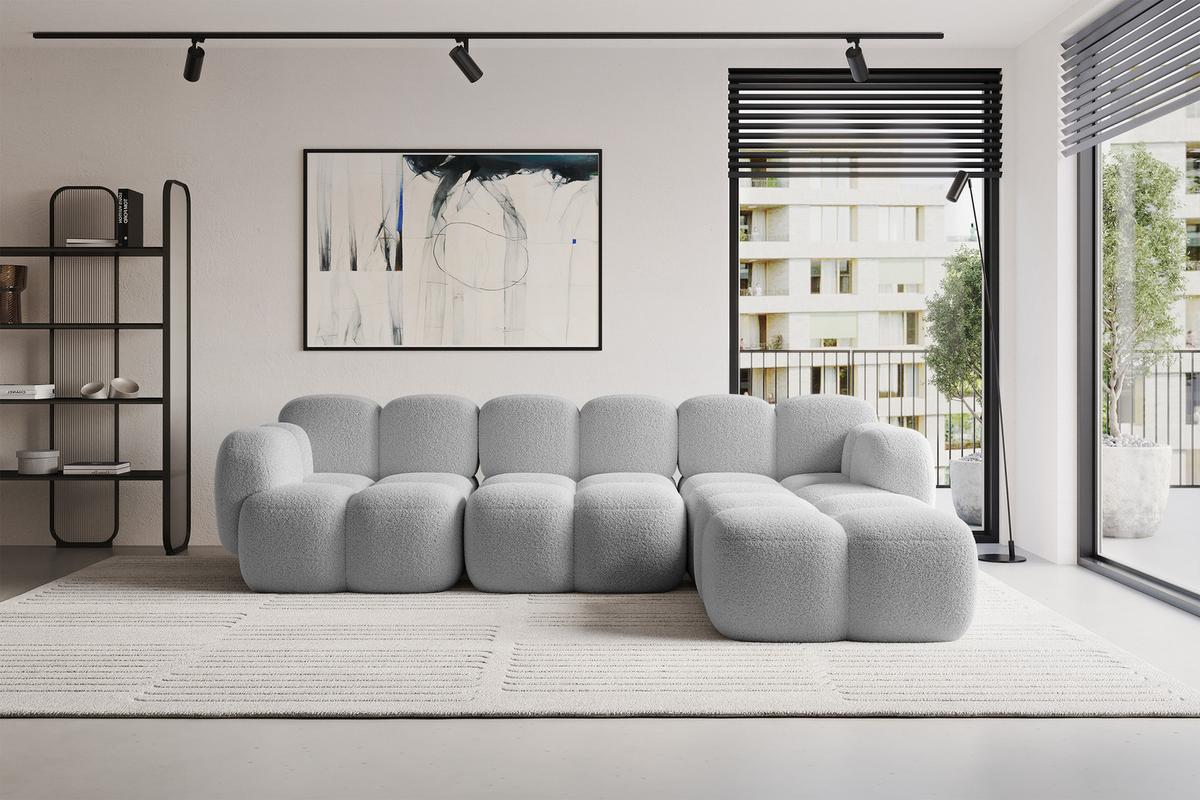 ECKSOFA modulares Sofa Rechts Miko-L2 302x205x75 Hellgrau Bouclé - Edelstahlfarben/Schwarz, Holzwerkstoff/Kunststoff (302/205cm) - ALTDECOR