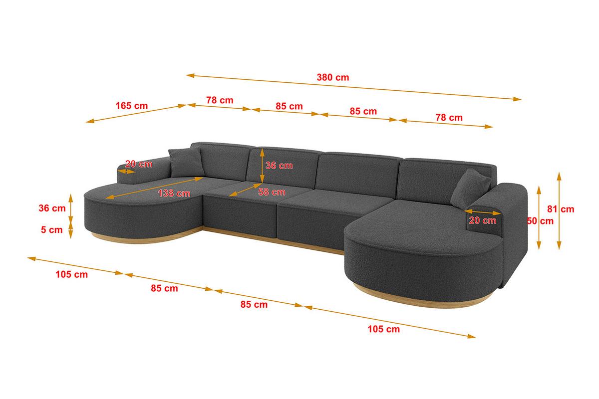WOHNLANDSCHAFT MARI-U2-v2 - 388x171x83 cm Grau Bouclé - Grau, Holzwerkstoff/Textil (388/83/171cm) - ALTDECOR