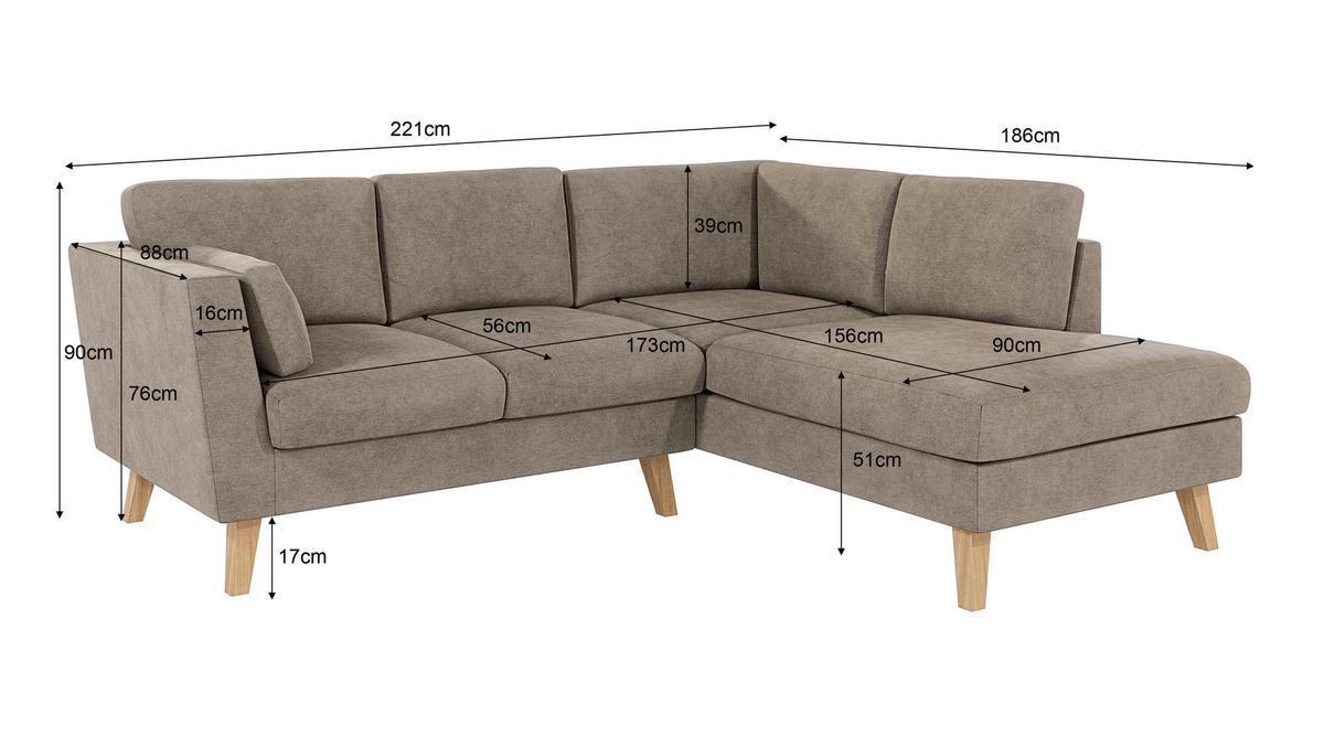 ECKSOFA Mario Dunkelbeige Microfaser - Beige/Naturfarben, Buchenholz/Textil (221/186cm) - S-Style