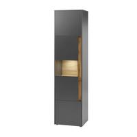 AKTENSCHRANK Grau, Eiche Wotan 50 x 200 cm, Büroschrank mit viel Stauraum und 5 OH - Eiche Wotan/Schwarz, Glas/Holzwerkstoff (50/200/40cm) - Furn.Design
