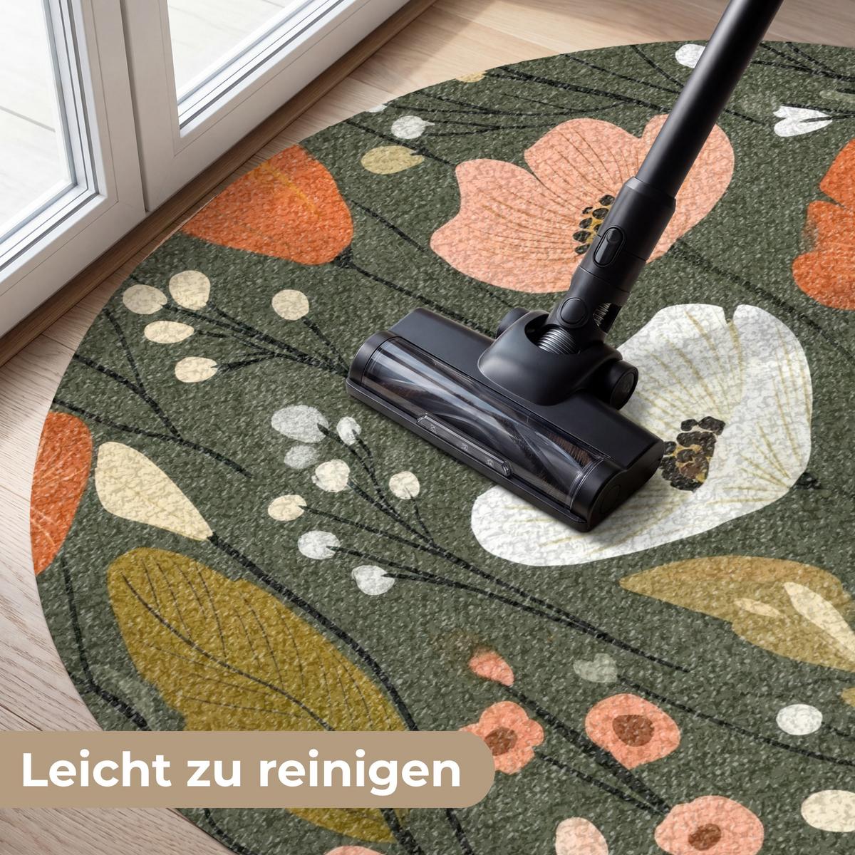 FUSSMATTE Blumen - Illustration - Grün Flurteppich 120x120 cm - Dunkelgrün, Kunststoff (120/0.4cm) - MuchoWow